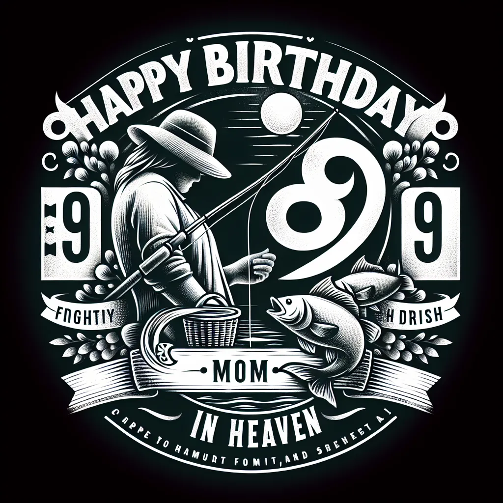 Happy 39th Birthday In Heaven Mom with Fisherman Humorous Funny Style