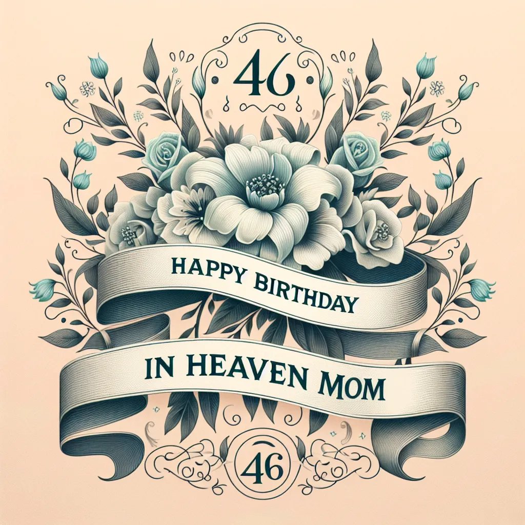 Happy 46th Birthday In Heaven Mom with Ribbon Nature Floral Style