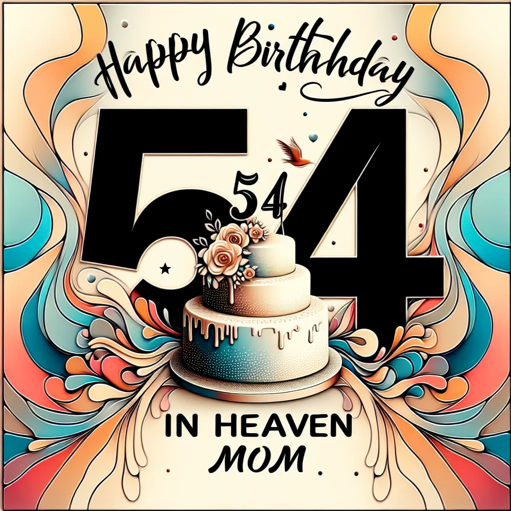 Happy 54th Birthday In Heaven Mom with Cake Abstract Art Style