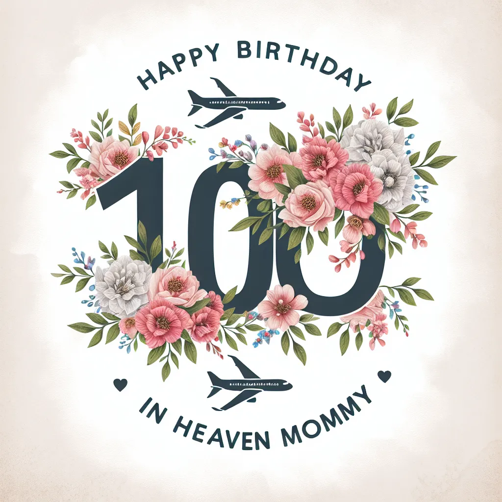 Happy 100th Birthday In Heaven Mommy with Airplanes Nature Floral Style