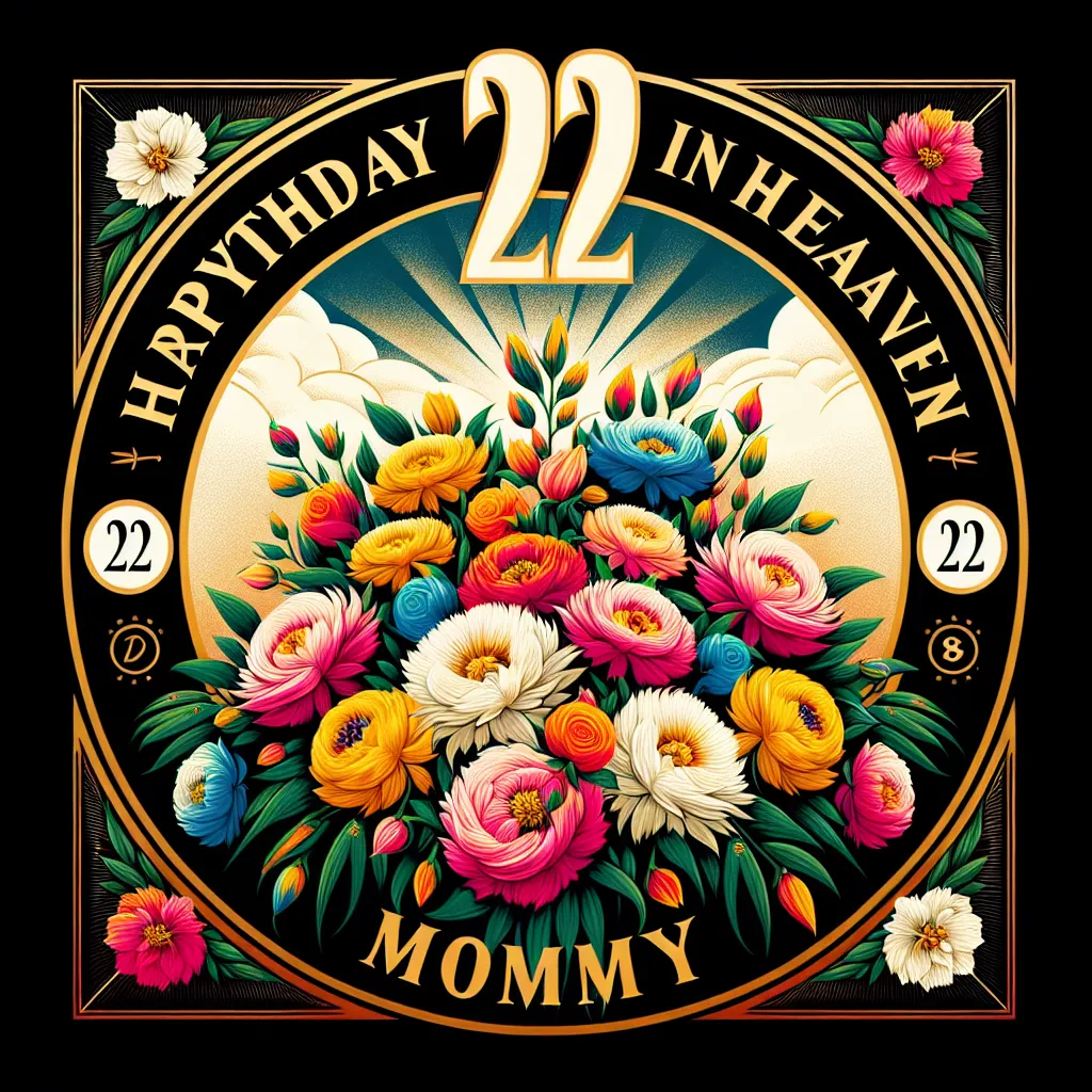 Happy 22nd Birthday In Heaven Mommy with Flowers Pop Art Style