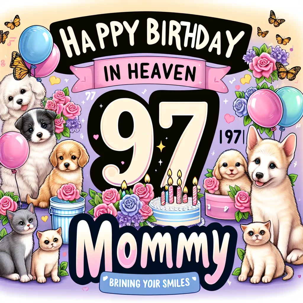 Happy 97th Birthday In Heaven Mommy with Cute Animals Humorous Funny Style