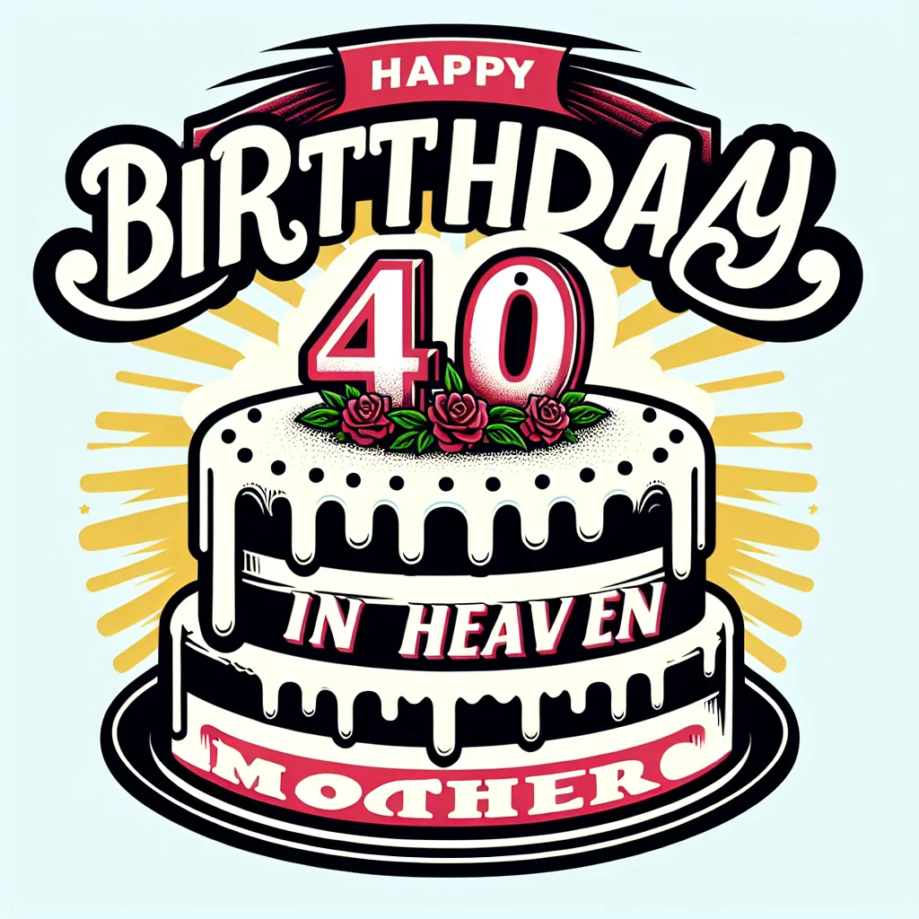 Happy 40th Birthday In Heaven Mother with Cake Humorous Funny Style