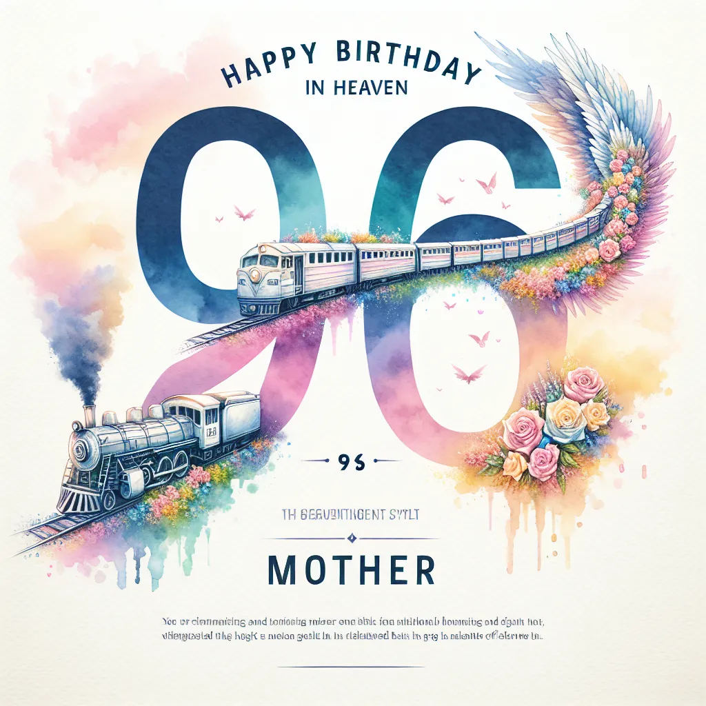 Happy 96th Birthday In Heaven Mother with Train Watercolor Style