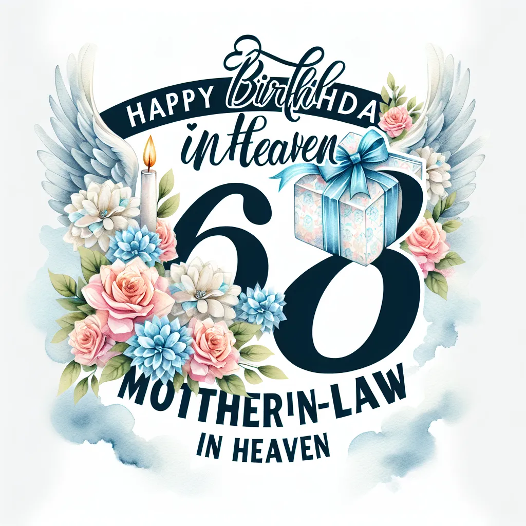 Happy 68th Birthday In Heaven Mother-In-Law with Gift Watercolor Style