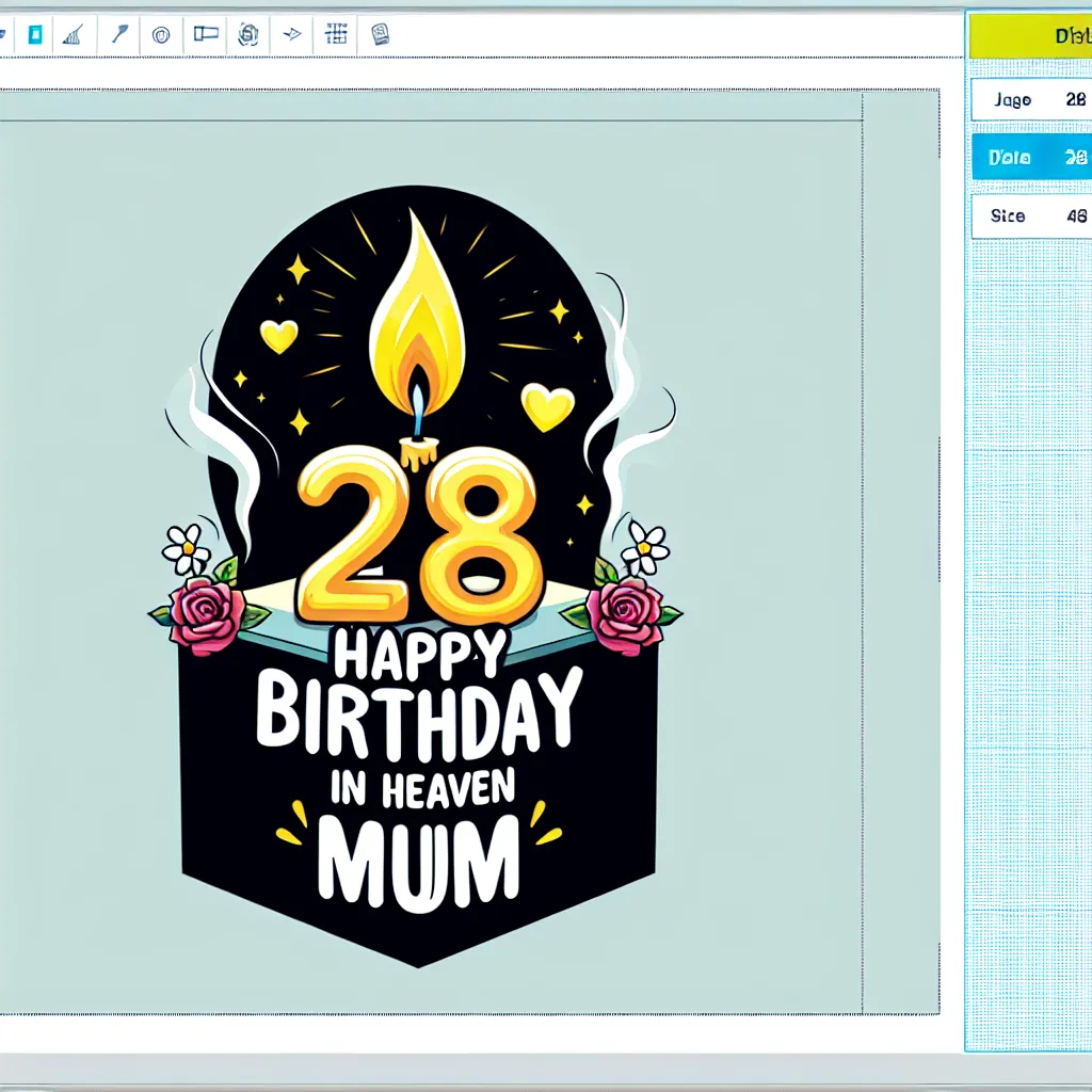 Happy 28th Birthday In Heaven Mum with Candle Illustration Cartoon Style