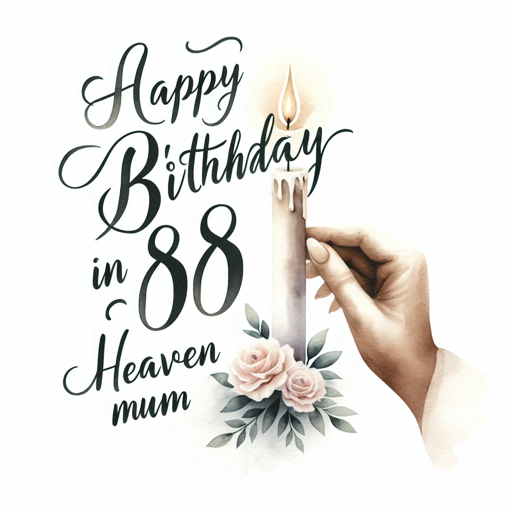 Happy 88th Birthday In Heaven Mum with Candle Watercolor Style