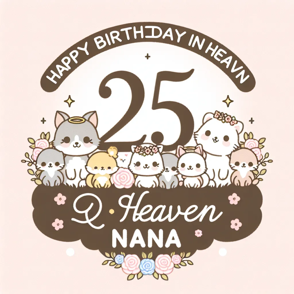 Happy 25th Birthday In Heaven Nana with Cute Animals Elegant Classic Style