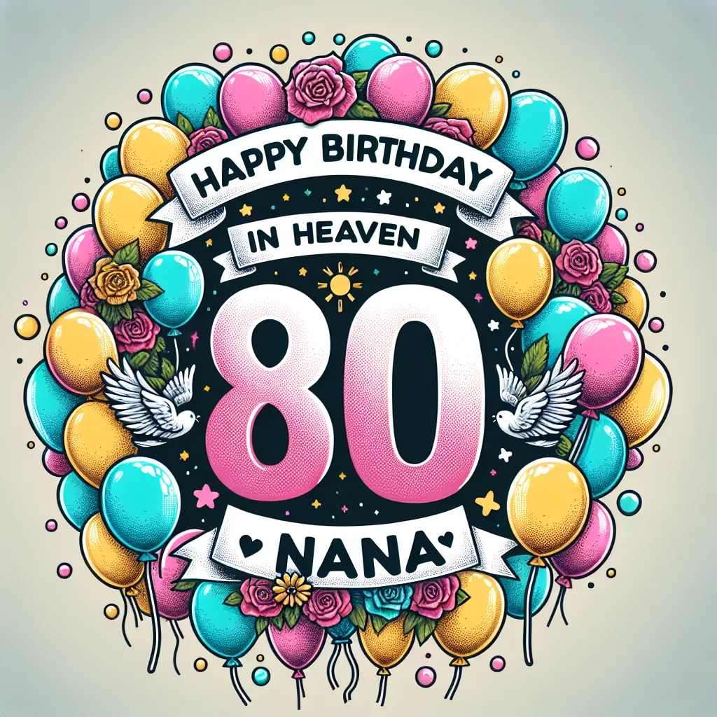 Happy 80th Birthday In Heaven Nana with Balloon Humorous Funny Style
