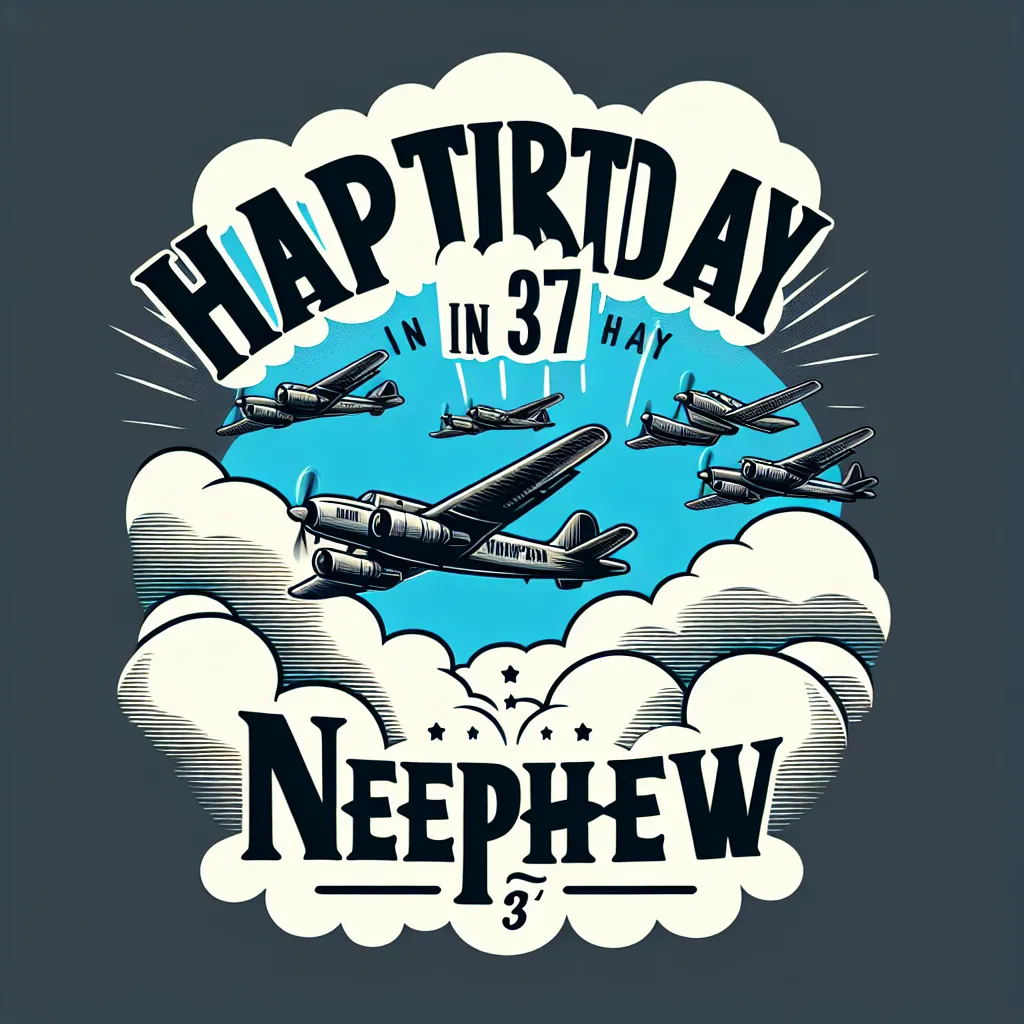 Happy 37th Birthday In Heaven Nephew with Airplanes Illustration Cartoon Style