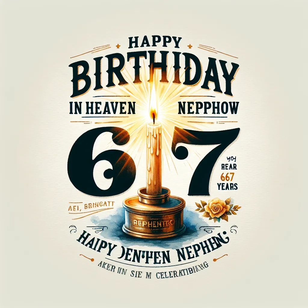 Happy 67th Birthday In Heaven Nephew with Candle Watercolor Style