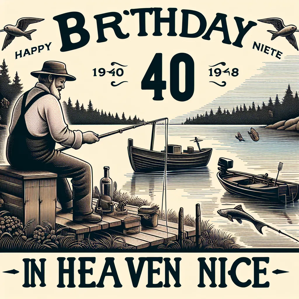 Happy 40th Birthday In Heaven Niece with Fisherman Illustration Cartoon Style