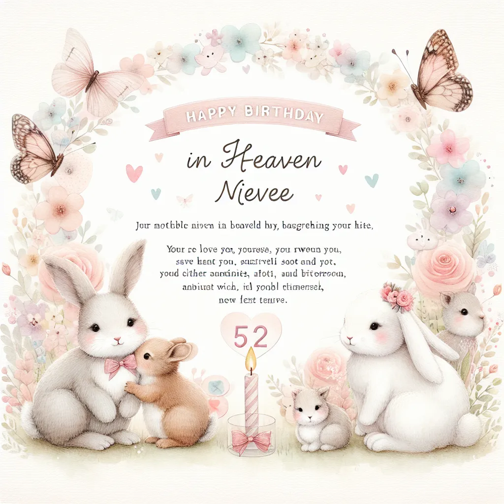 Happy 52nd Birthday In Heaven Niece with Cute Animals Watercolor Style