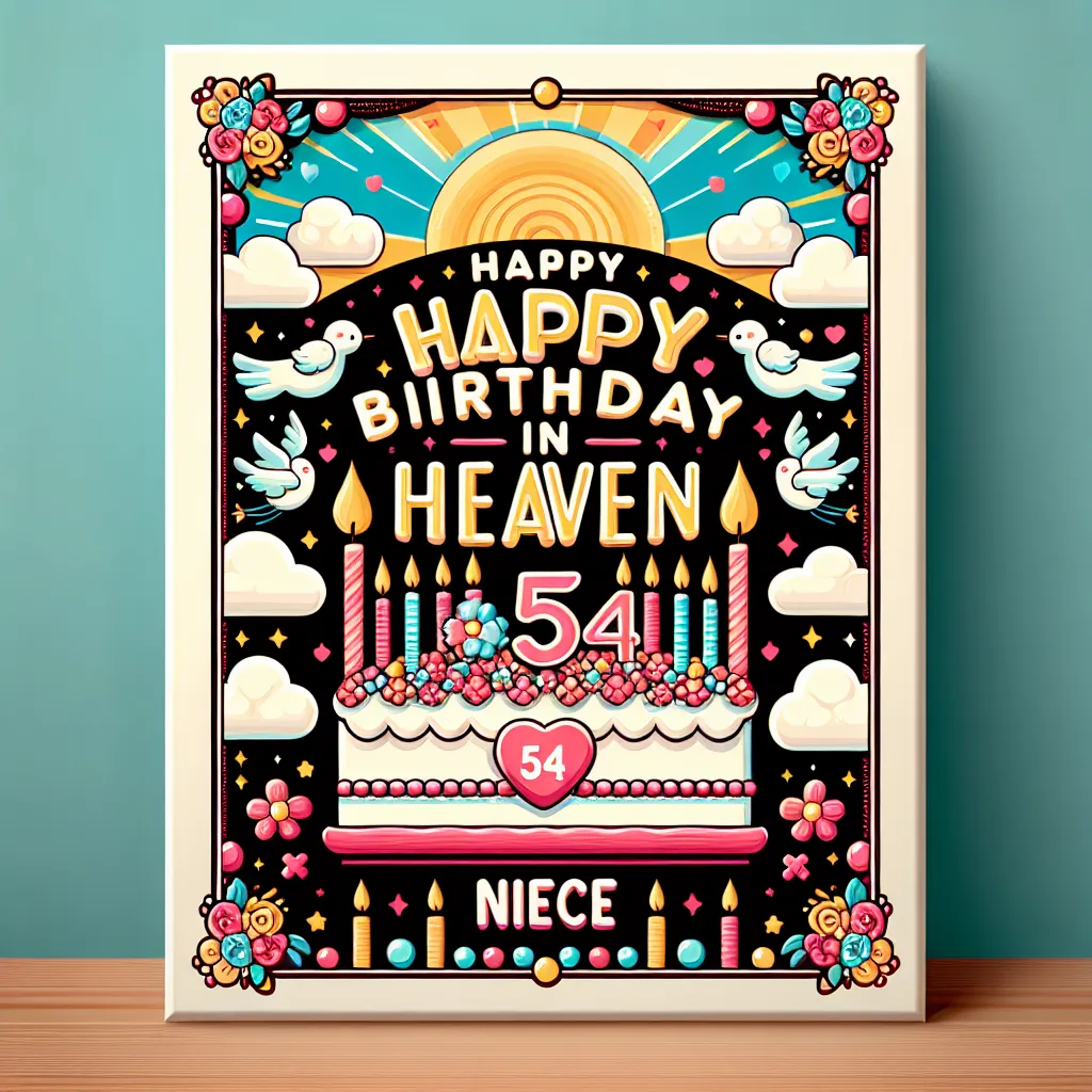 Happy 54th Birthday In Heaven Niece with Cake Illustration Cartoon Style