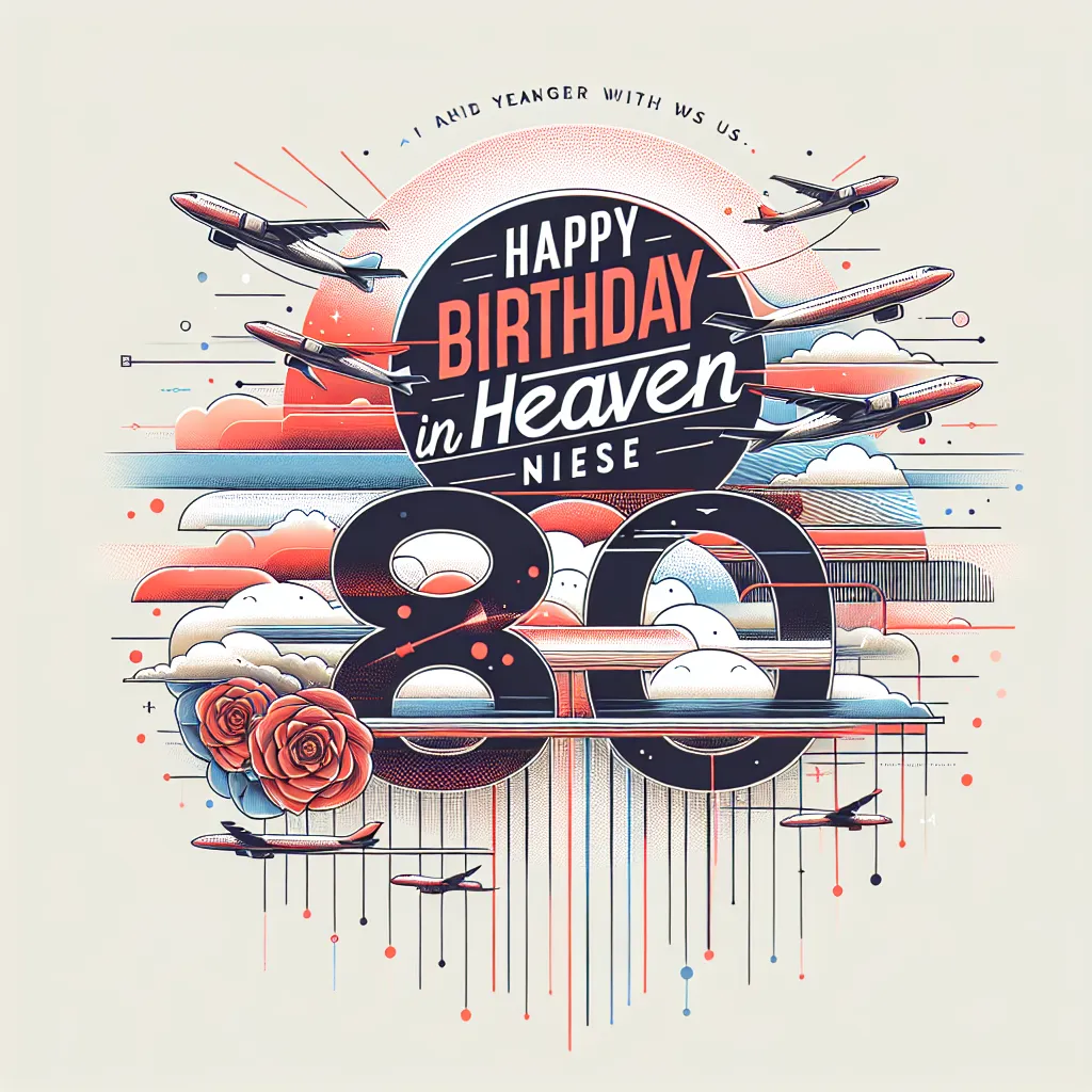 Happy 80th Birthday In Heaven Niece with Airplanes Abstract Art Style