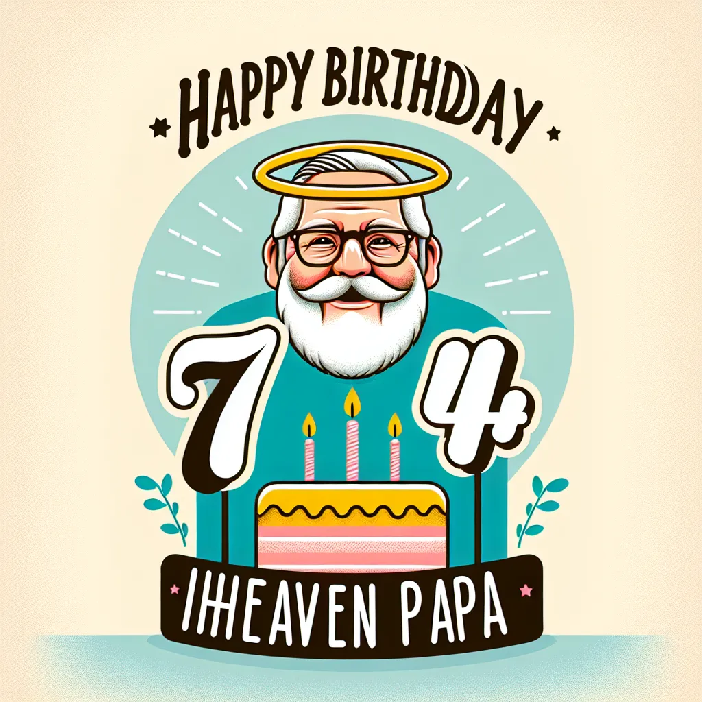 Happy 74th Birthday In Heaven Papa with Cake Humorous Funny Style