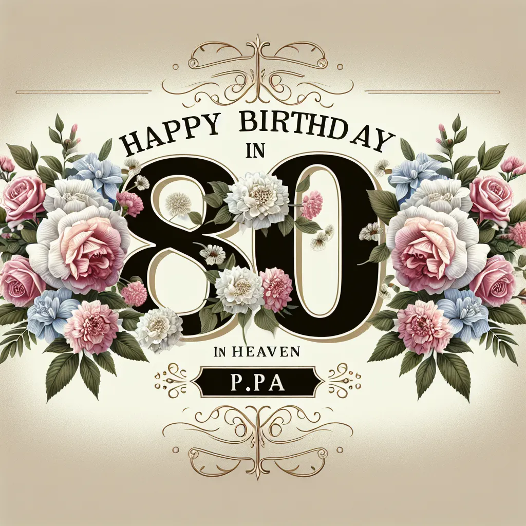 Happy 80th Birthday In Heaven Papa with Flowers Elegant Classic Style