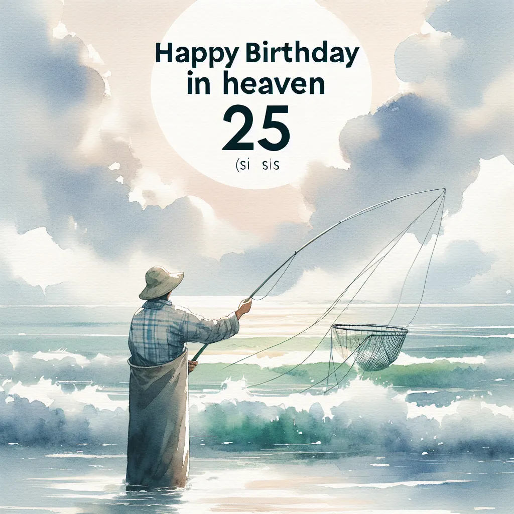 Happy 25th Birthday In Heaven Sis with Fisherman Watercolor Style