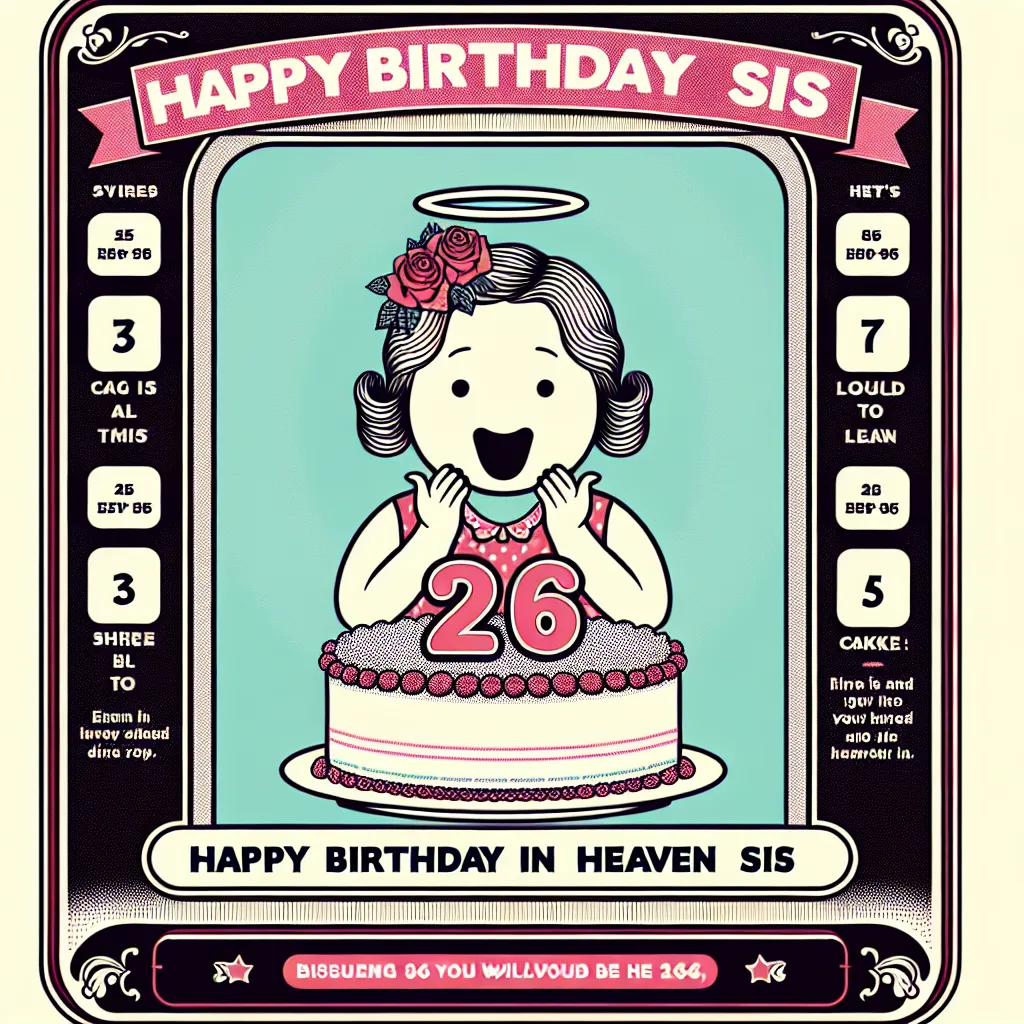 Happy 26th Birthday In Heaven Sis with Cake Humorous Funny Style