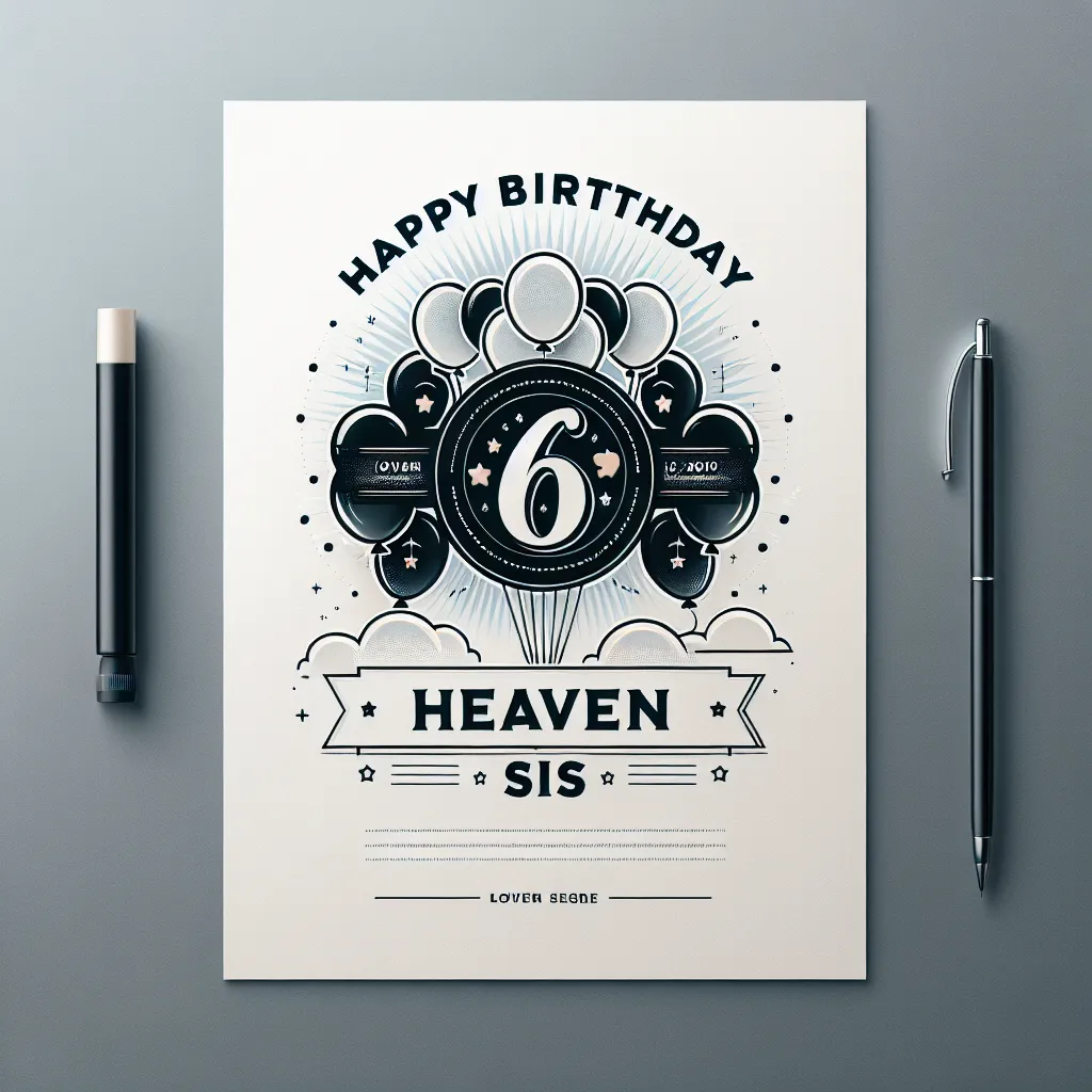 Happy 6th Birthday In Heaven Sis with Balloon Modern Minimalist Style