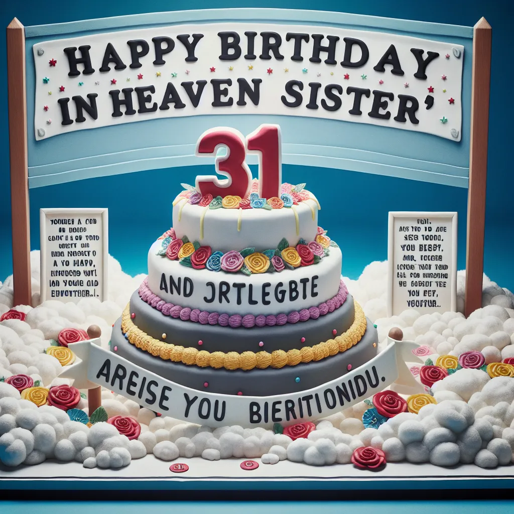 Happy 31st Birthday In Heaven Sister with Cake Humorous Funny Style