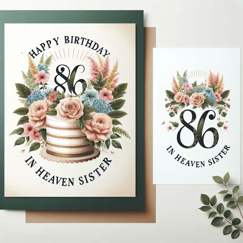 Happy 86th Birthday In Heaven Sister with Cake Nature Floral Style