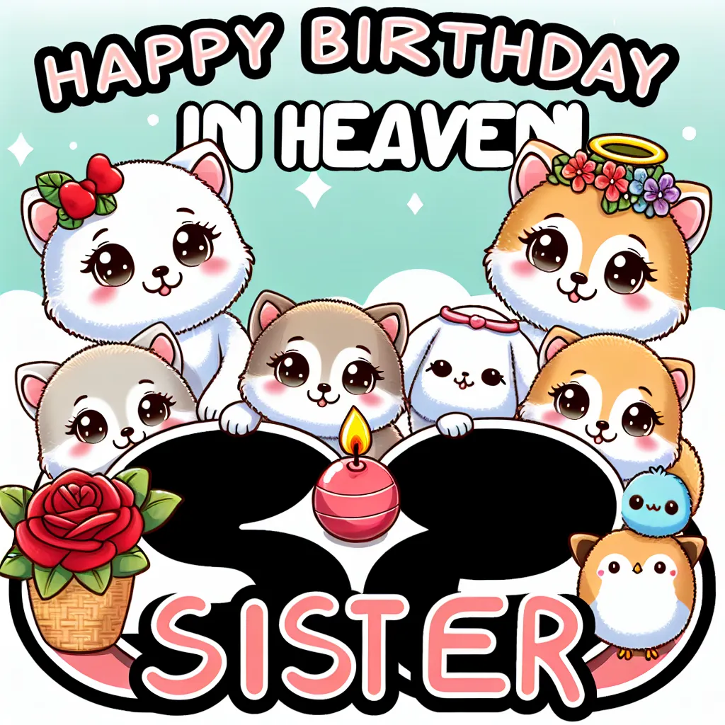 Happy 88th Birthday In Heaven Sister with Cute Animals Illustration Cartoon Style