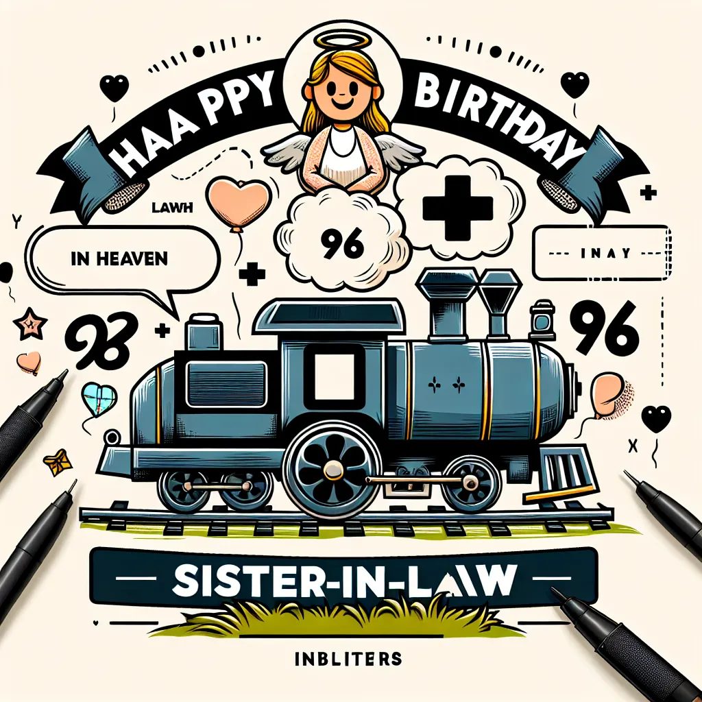 Happy 96th Birthday In Heaven Sister-In-Law with Train Illustration Cartoon Style