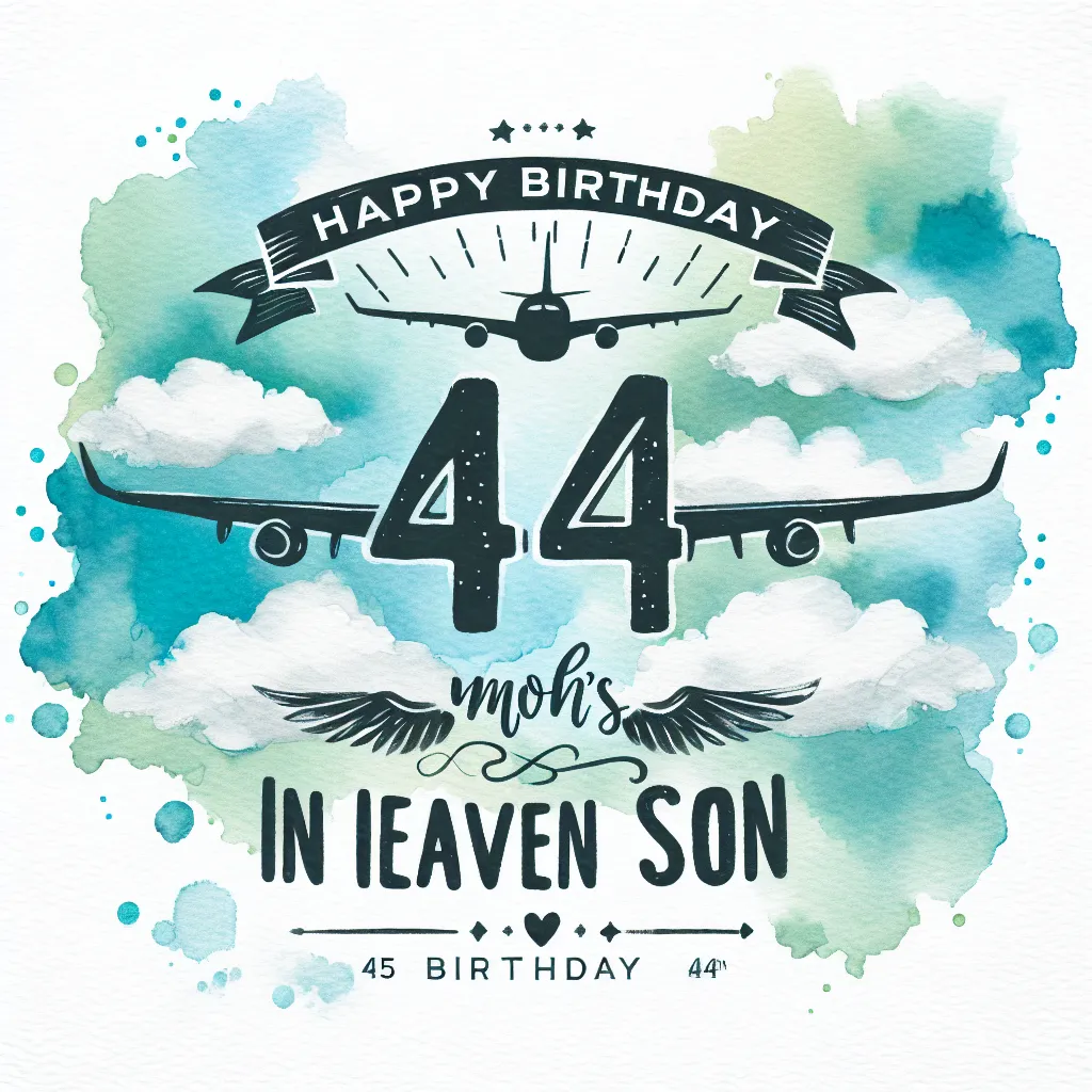 Happy 44th Birthday In Heaven Son with Airplanes Watercolor Style