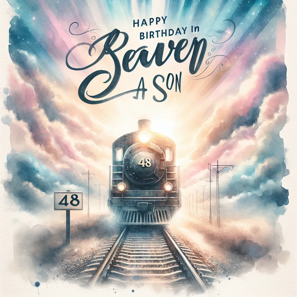 Happy 48th Birthday In Heaven Son with Train Watercolor Style