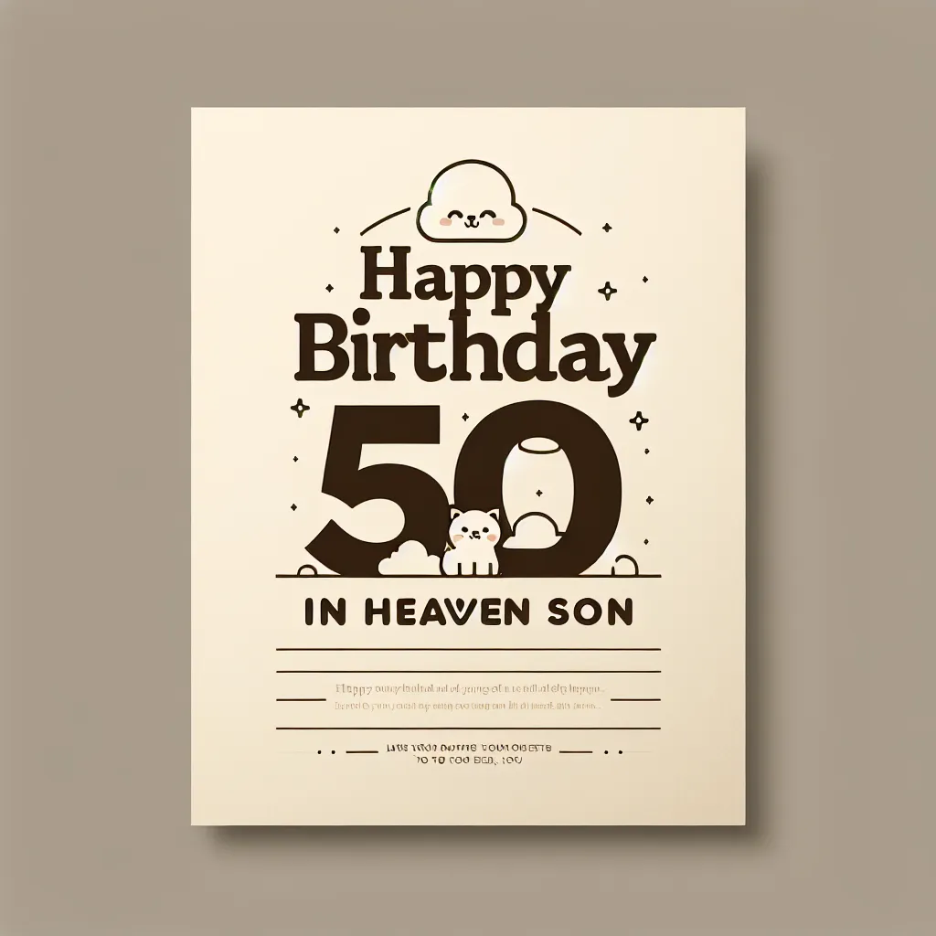 Happy 50th Birthday In Heaven Son with Cute Animals Modern Minimalist Style