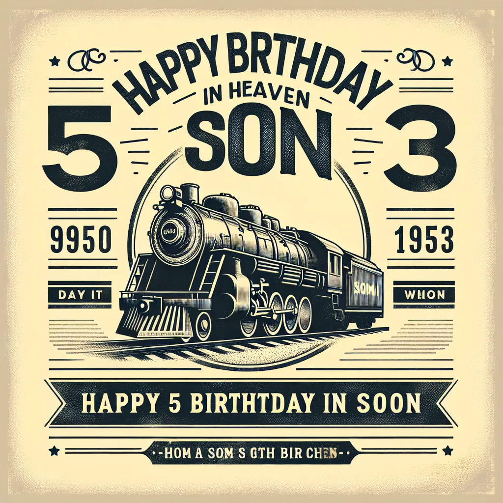 Happy 53rd Birthday In Heaven Son with Train Vintage Nostalgic Style