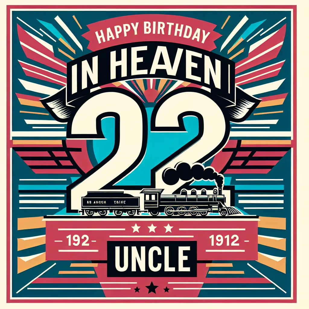 Happy 22nd Birthday In Heaven Uncle with Train Pop Art Style