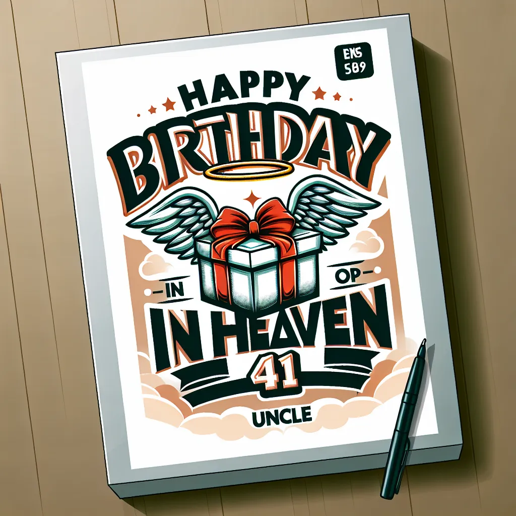 Happy 41st Birthday In Heaven Uncle with Gift Illustration Cartoon Style