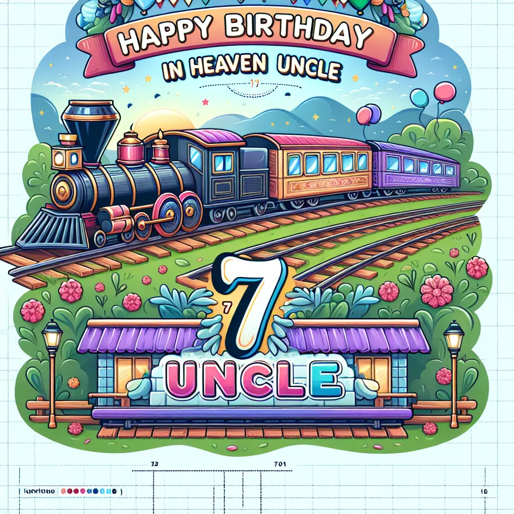Happy 7th Birthday In Heaven Uncle with Train Illustration Cartoon Style