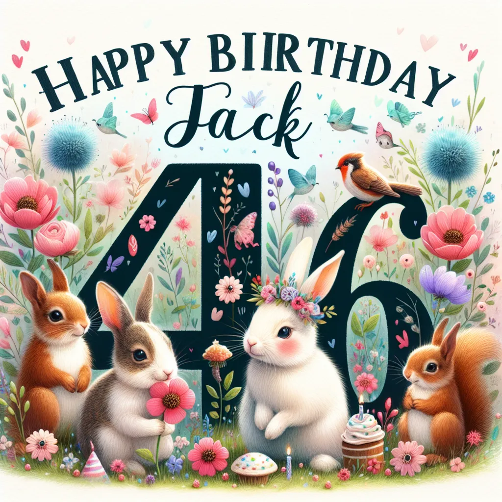Happy 46th Birthday Jack with Cute Animals Nature Floral Style