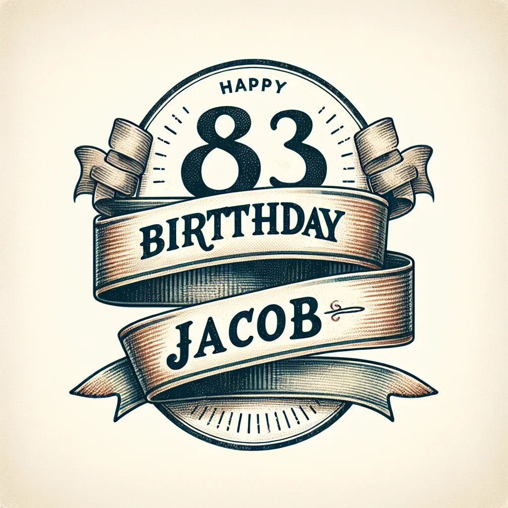 Happy 83rd Birthday Jacob with Ribbon Watercolor Style