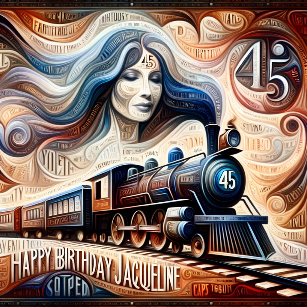 Happy 45th Birthday Jacqueline with Train Abstract Art Style