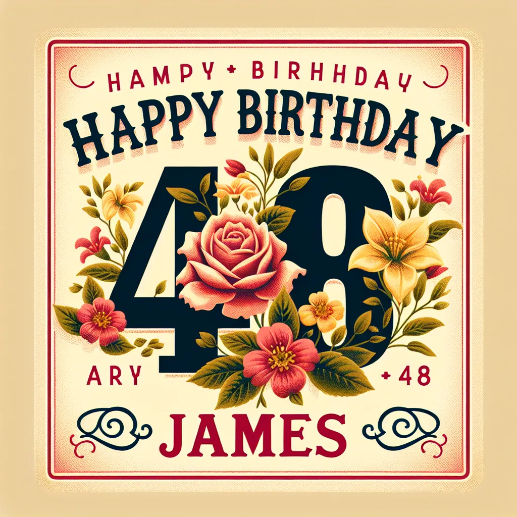 Happy 48th Birthday James with Flowers Vintage Nostalgic Style