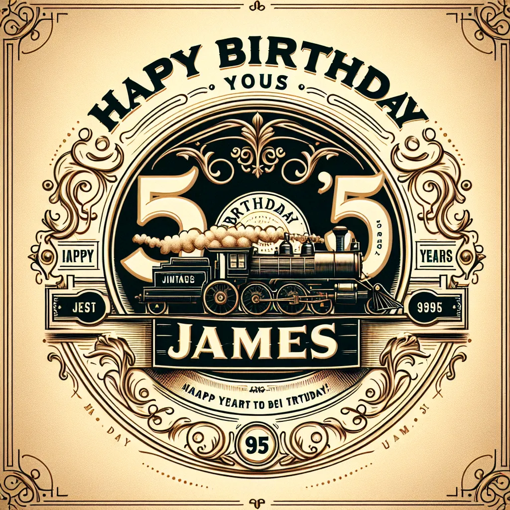 Happy 95th Birthday James with Train Elegant Classic Style