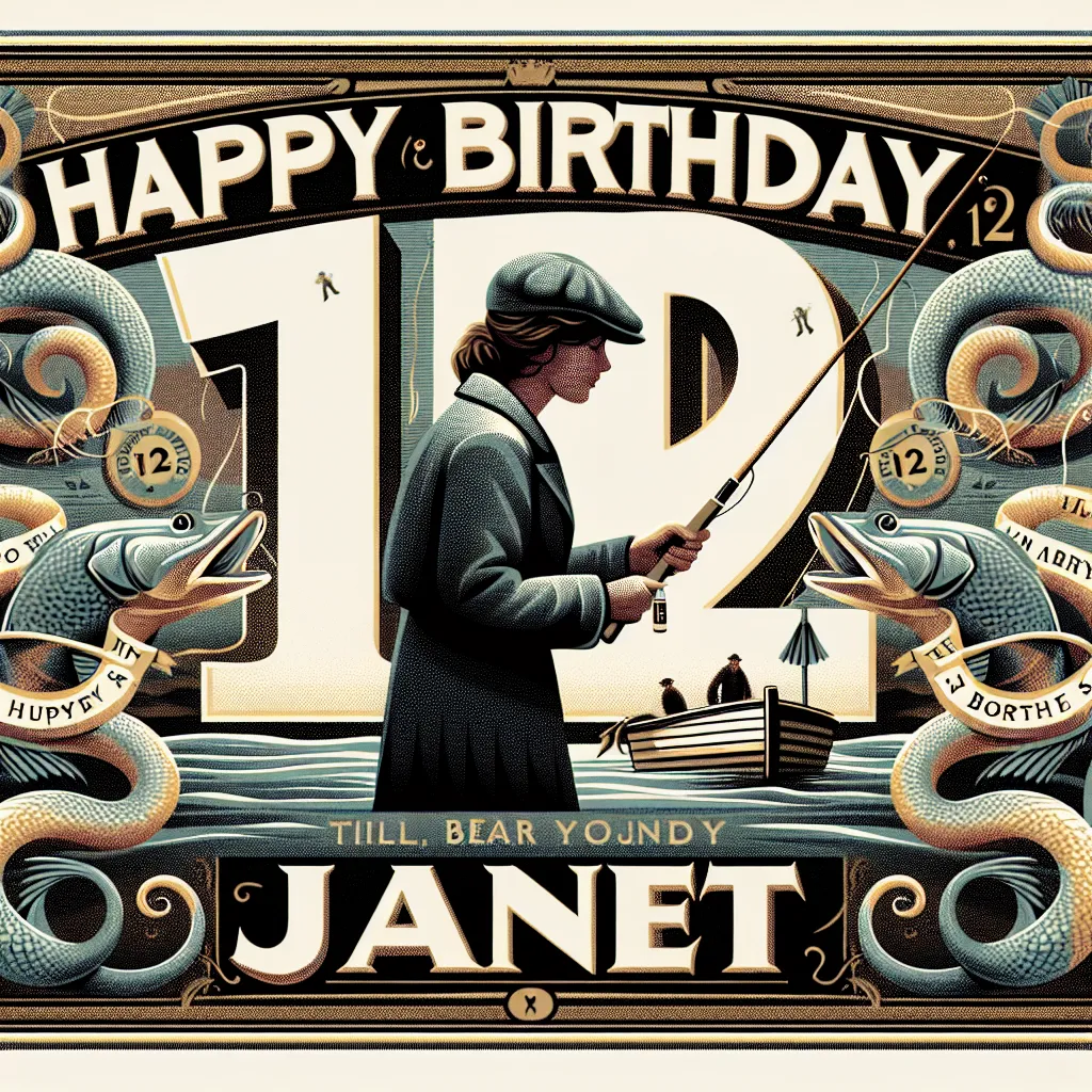 Happy 12th Birthday Janet with Fisherman Elegant Classic Style