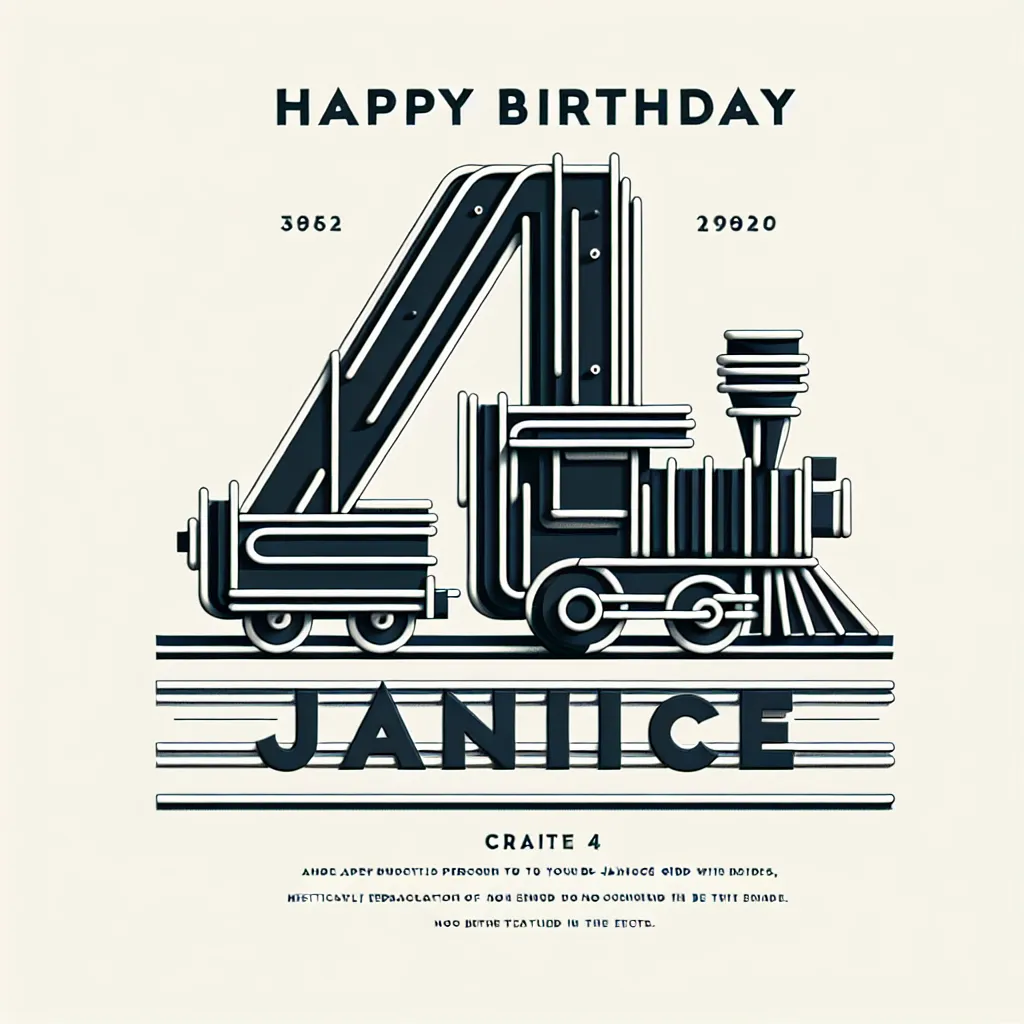 Happy 4th Birthday Janice with Train Modern Minimalist Style