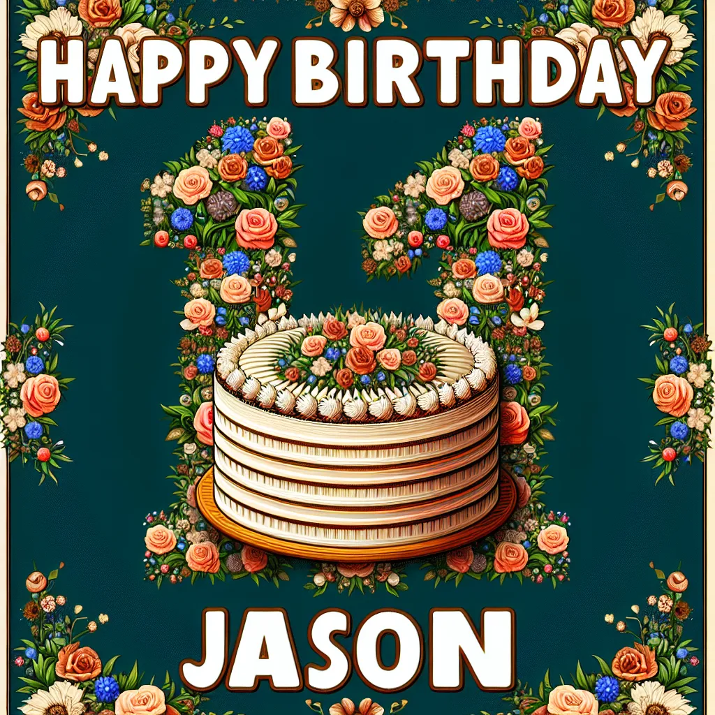 Happy 11th Birthday Jason with Cake Nature Floral Style