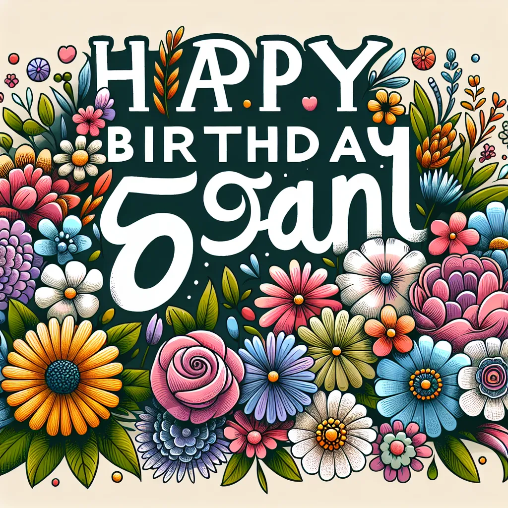 Happy 59th Birthday Jean with Flowers Illustration Cartoon Style