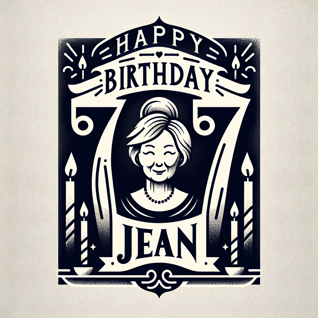 Happy 77th Birthday Jean with Candle Elegant Classic Style
