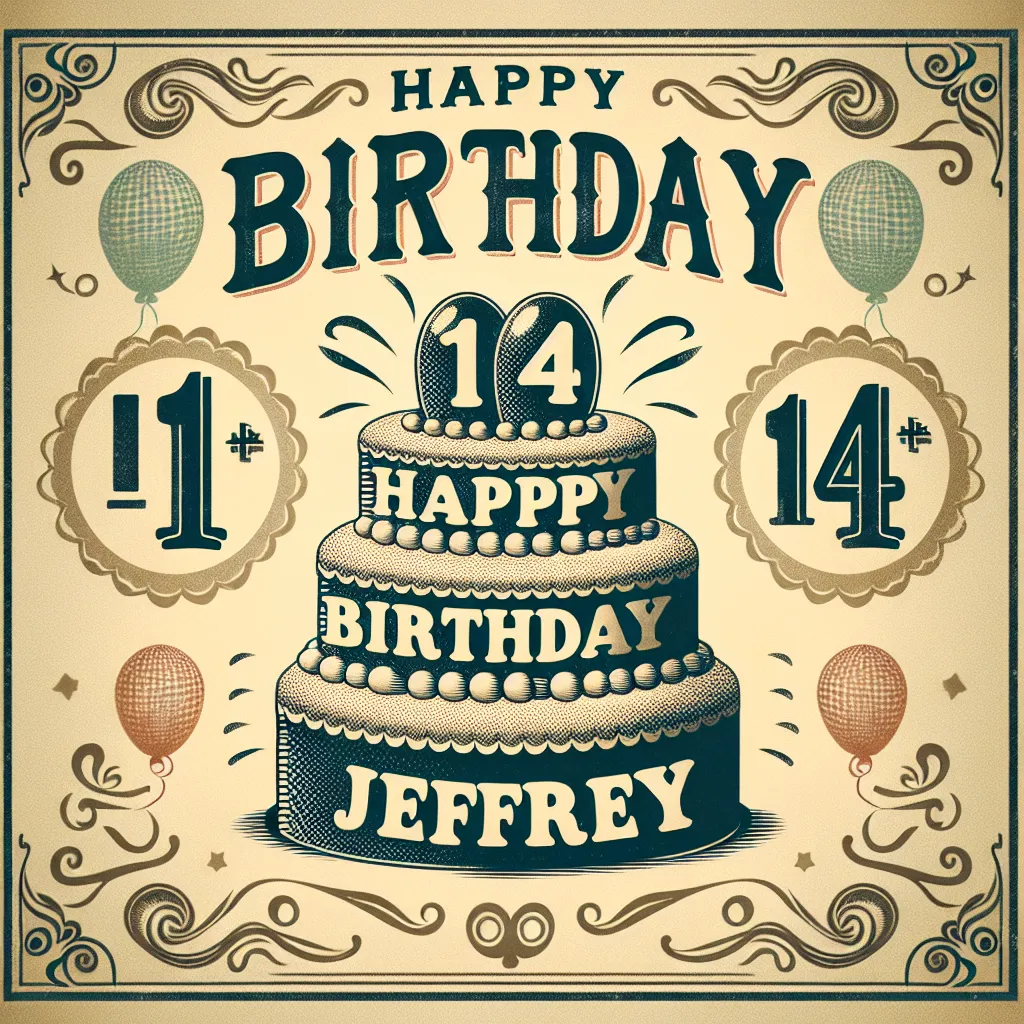 Happy 14th Birthday Jeffrey with Cake Vintage Nostalgic Style