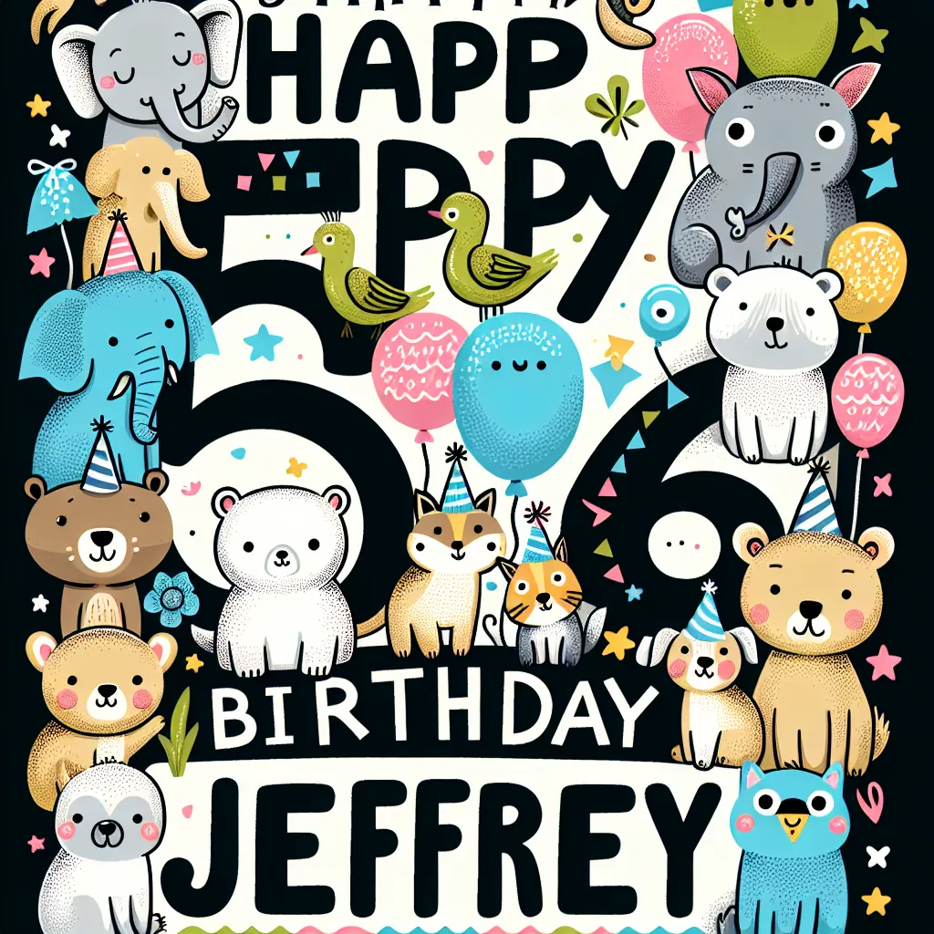 Happy 56th Birthday Jeffrey with Cute Animals Handcrafted DIY Style