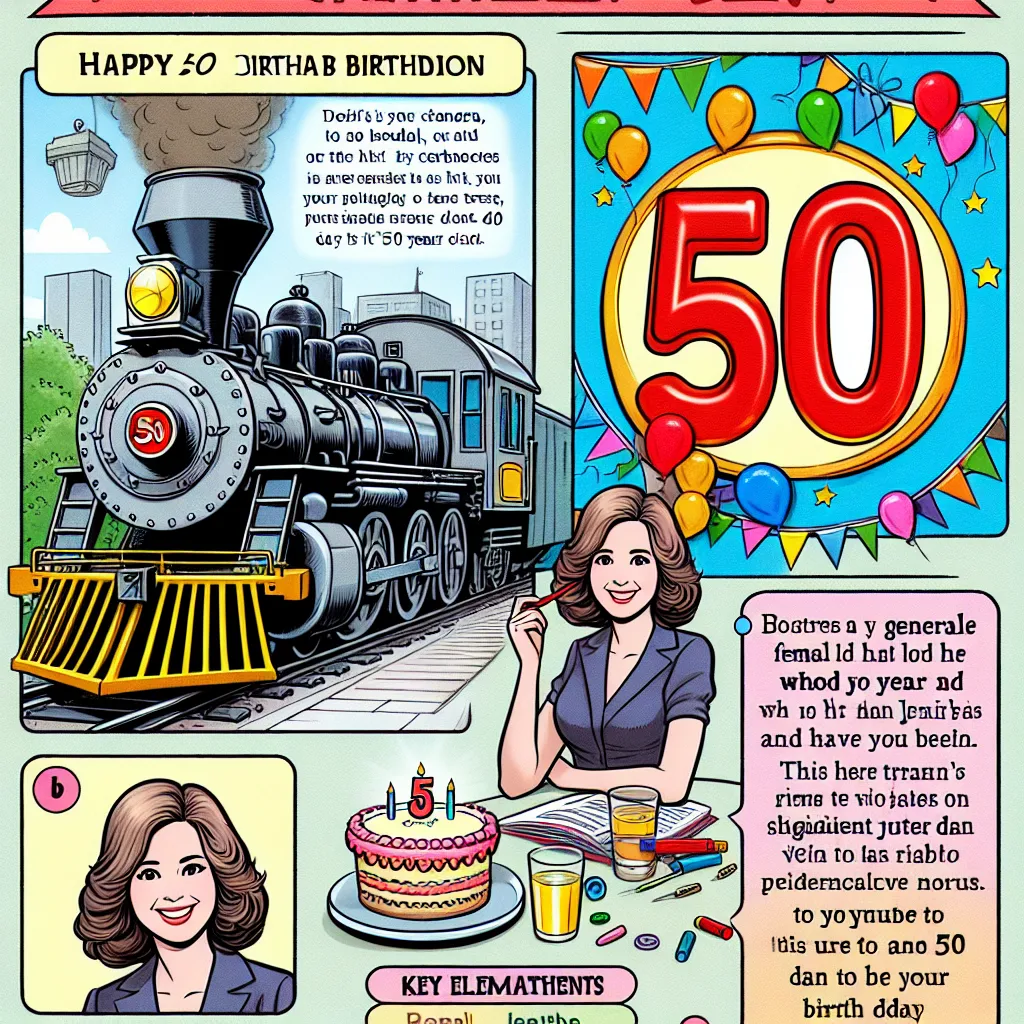 Happy 50th Birthday Jennifer with Train Illustration Cartoon Style