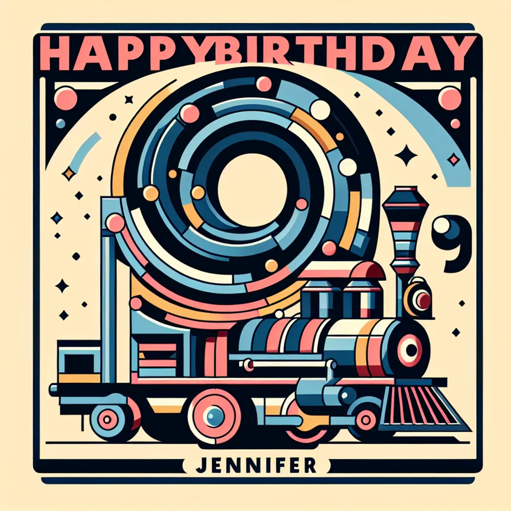 Happy 9th Birthday Jennifer with Train Abstract Art Style