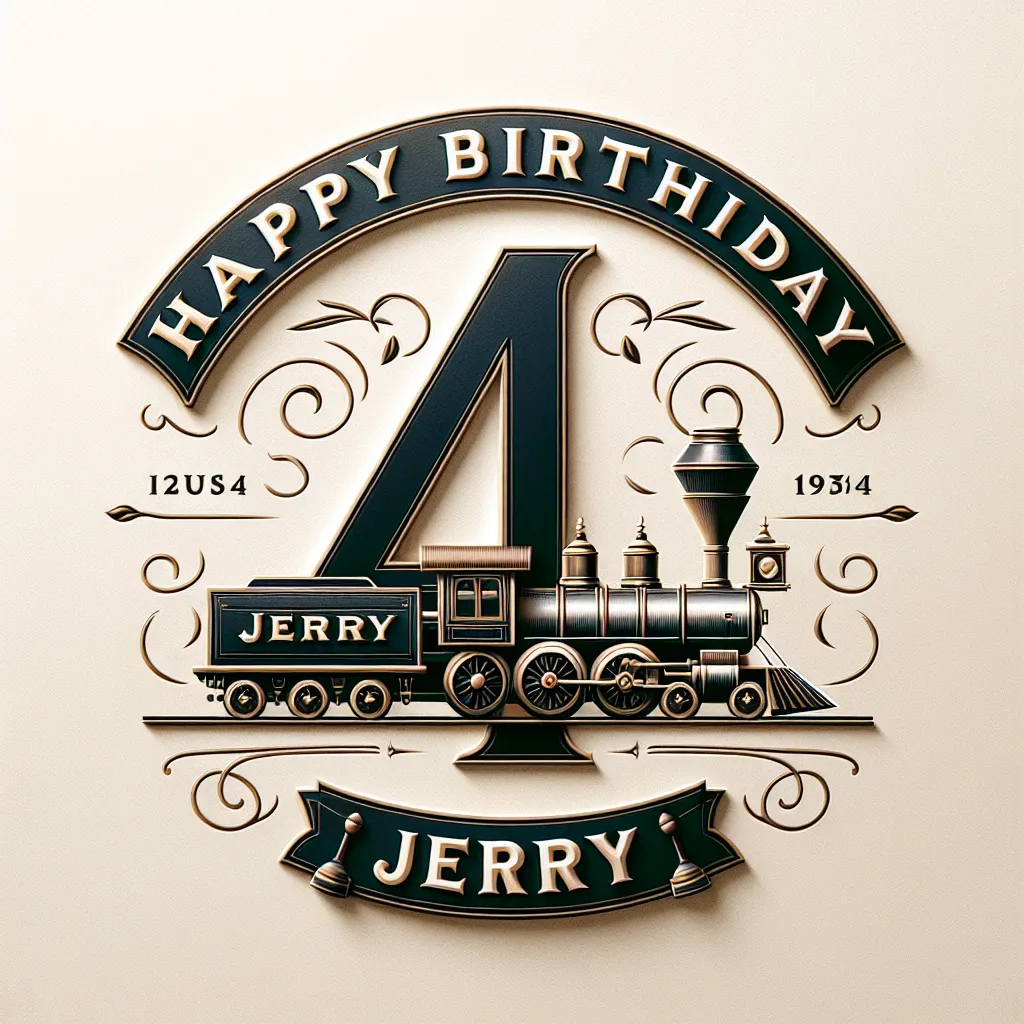 Happy 4th Birthday Jerry with Train Elegant Classic Style